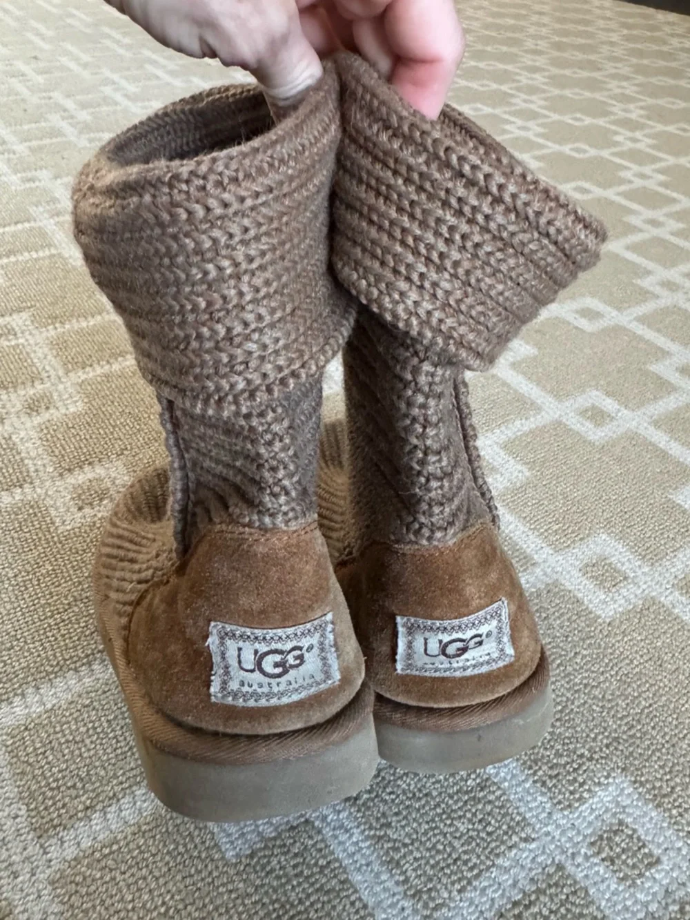 UGG Australia Knit Sweater Boots Fold Over Cozy Lounge Slouch Brown Size 9
